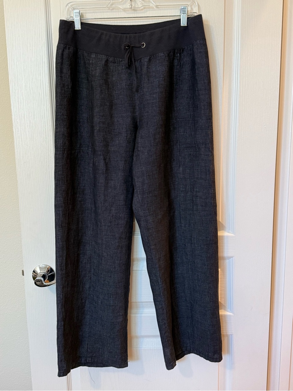 Eileen Fisher Organic Linen Charcoal Drawstring Wide-Leg Trousers